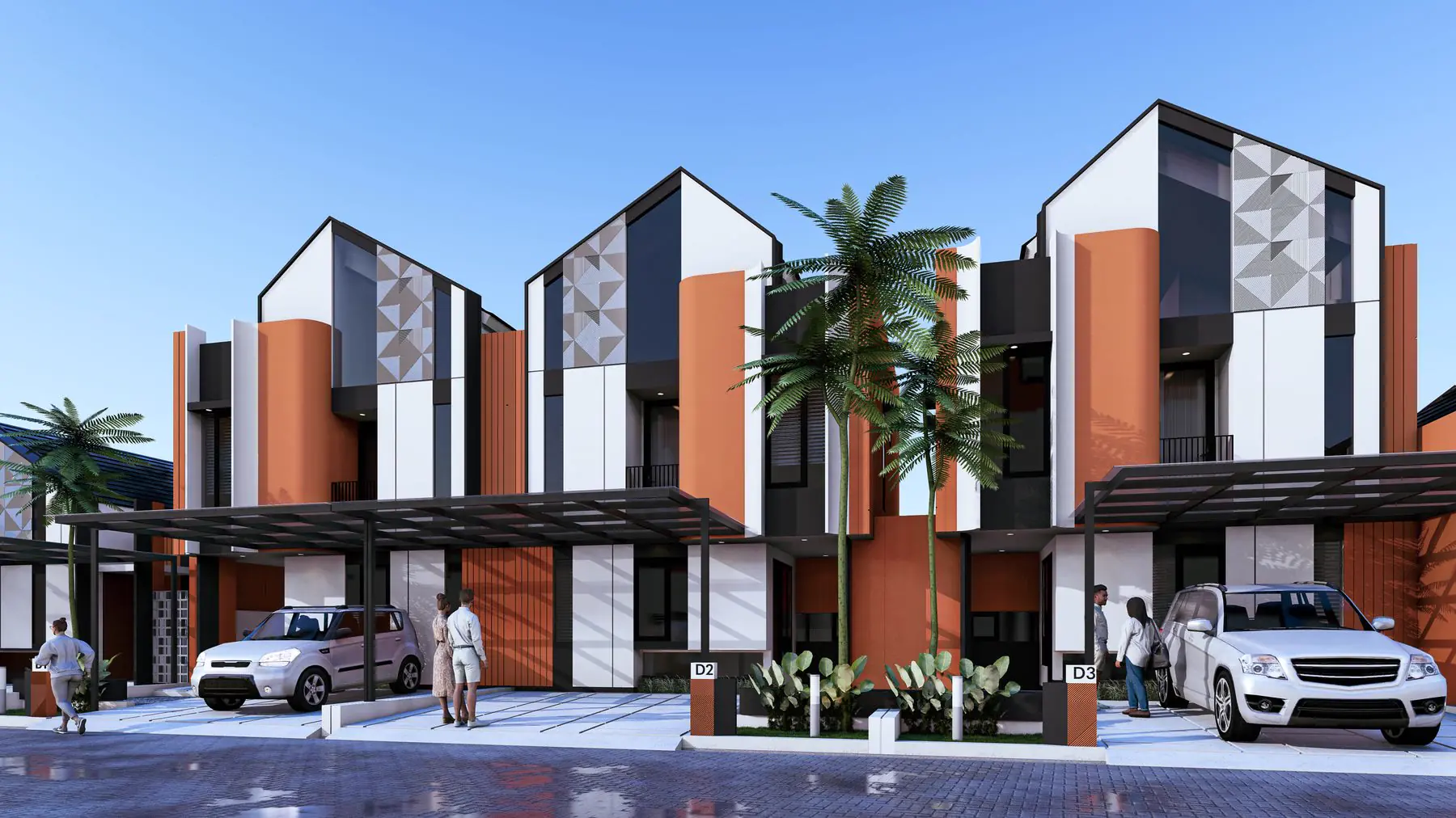 Fasad Casavida - hitam elegan aksen terracotta